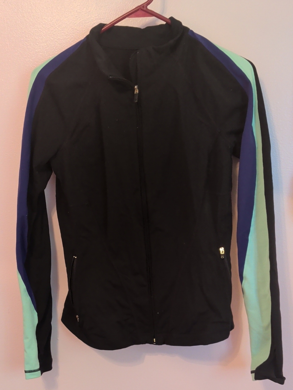 GAP Black Jacket with Blue and Mint Stripe Sleeves